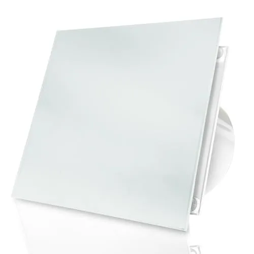 DOSPEL Badlüfter 100mm – Leiser, Energieeffizienter Bad Lüfter 15W – Weiß Lüfter für die Effiziente Belüftung – Modernes Glas-Panel – Verhindert Schimmel – Einfache Montage