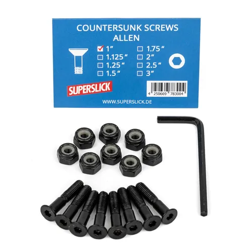 Superslick Skateboard Schrauben Montage Satz 1 Zoll - Longboard Hardware Set