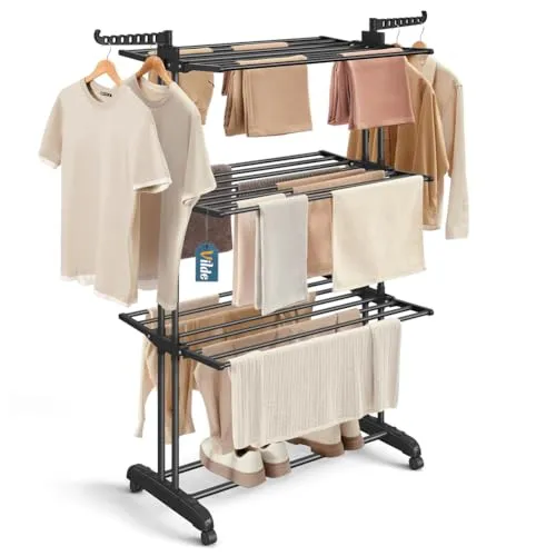 Wäschetrockner Metall auf Rollen schwarz 125x170 cm - Wäscheständer aus robustem Metall, mobil auf Rollen und ideal für platzsparendes Trocknen Ihrer Wäsche. Perfekt für jede Wohnung!