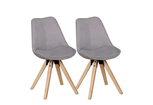Wohnling Esszimmerstuhl WL5.029 - 2 Stück, hellgrau - Moderne Besucherstühle im 2er Set mit edlem Stoffbezug und üppiger Polsterung für hohen Sitzkomfort. Robustes Vierfußgestell aus Hevea Massivholz in Eichenoptik.