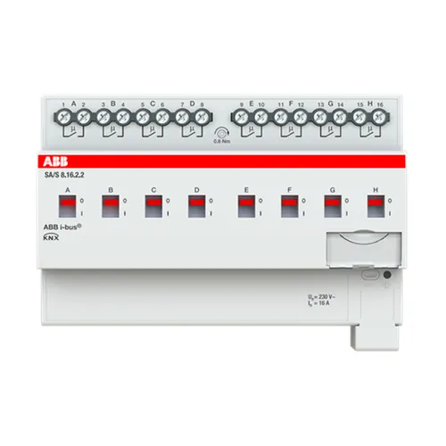 ABB SA/S8.16.2.2 Schaltaktor 8fach 16 A - Steuerungstechnik für elektrische Verbraucher mit 8 potenzialfreien Kontakten, 16 A Schaltleistung und Handbedienung. Ideal für den Einsatz im ABB i-bus.