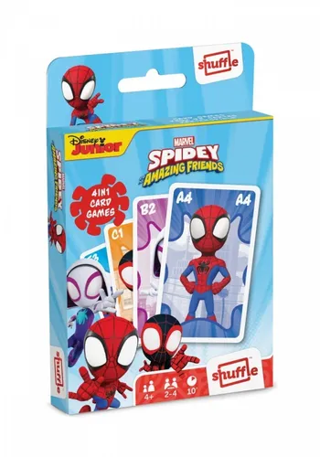 Cartamundi Marvel Spidey Friends - Quartett 4 in 1, plastikfreies Kartenspiel mit 4 Spielvarianten für spannende Abenteuer mit Superhelden
