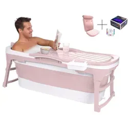 HelloBath® Faltbare Badewanne für Erwachsene L – Kompakt, Rosa mit Zubehör