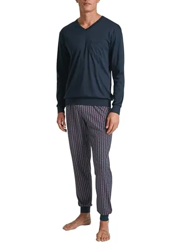 CALIDA Relax Streamline Bündchen-Pyjama Herren - Schlafanzüge für Herren, aus 100% Baumwolle für hohen Tragekomfort und natürliche Temperaturregulierung. Langlebig und pflegeleicht im maskulinen Design.