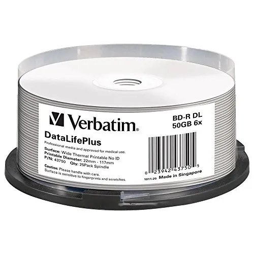 Verbatim BD-R Blu-Ray 50GB 6x Speed - Rohlinge mit 50 GB Kapazität, ideal für hochwertige Video- und Datenspeicherung, thermisch bedruckbar für individuelle Gestaltung.