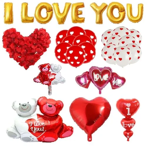 Satz Romantische Partydekorationen, 2 Stück Herzförmige Luftballons, „I Love You“-Aluminiumfolienballons, Romantische Liebesballons, Valentinstag- Und Hochzeitsfeierdekorationen 1