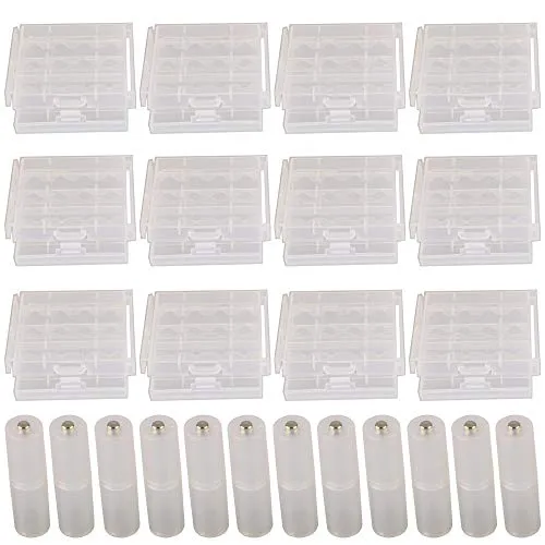 GTIWUNG 12 Stück Batteriebox aus Kunststoff(4 Zellen, Transportbox für Batterien, Aufbewahrungsbox für Batterien für AA und AAA + 12 Stück AAA zu AA Batterieadapter