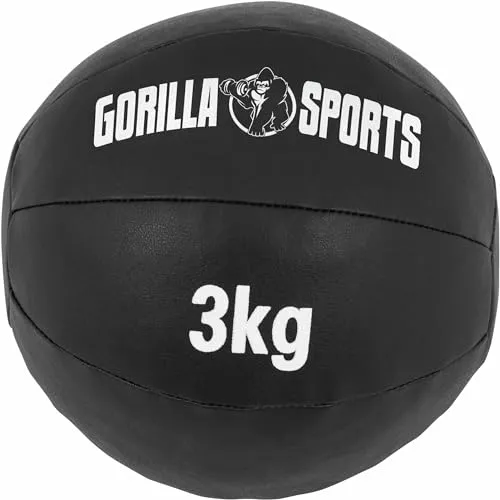 GORILLA SPORTS® Medizinball - 1kg, 2kg, 3kg, 4kg, 5kg, 6kg, 7kg, 8kg, 9kg, 10kg Gewichte, Einzeln/Set, 29cm, aus Leder, Schwarz - Trainingsball, Fitnessball, Gewichtsball, Slam Ball