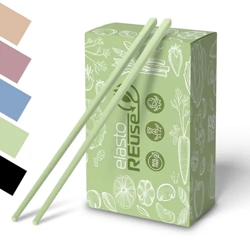 elastoREuse - Essstäbchen spülmaschinenfest aus BPA freiem Kunststoff im 2er Set - Chopsticks to go 25 cm für asiatische Speisen wie Sushi, Dumplings, Fried Rice etc. - Stäbchen zum essen (grün)