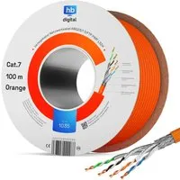 hb-digital CAT 7 Verlegekabel 100m - Hochgeschwindigkeits-Netzwerkkabel für bis zu 10 Gbit/s, ideal für professionelle Installationen und hohe Datenanforderungen, halogenfrei und brandschutzklassifiziert.