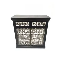 Marrakesch Orient & Mediterran Interior Kommode Simba - Handgefertigte Afrikanische Schnitzkunst - Kommode Simba, 93cm, aus 100% handgearbeitetem Akazienholz, einzigartiges Design mit atemberaubenden handgemachten Verzierungen, ideal für orientalisches Ambiente.