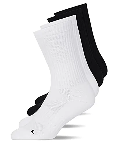 Snocks Hohe Kompressions Laufsocken 4 Paar - Atmungsaktive Sportsocken für Herren und Damen - Gr. 43-46 - Mix Schwarz/Weiß - Ideal für aktive Menschen: Unsere Snocks Laufsocken garantieren perfekten Sitz ohne Verrutschen. Atmungsaktiv und bequem, bieten sie optimalen Komfort beim Laufen, Wandern oder Radfahren. GRS- und OEKO-Tex-zertifiziert für geprüfte Qualität.