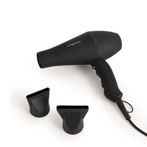 CREATE/HAIR STYLER/Haartrockner Schwarz/AC-Motor, schnell, 2 Köpfe, 3 Temperaturen, Kühlfunktion, 2 Luftgeschwindigkeiten, 2100W