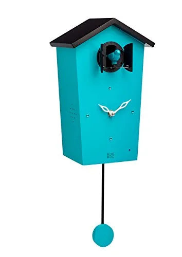 KOOKOO Birdhouse Petrol – Moderne Kuckucksuhr mit Pendel in petrol von KOOKOO