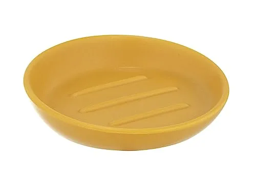 WENKO Seifenablage Badi Gelb matt, für Duschgel ohne Verpackung oder festes Haarshampoo, hochwertige Keramik mit Matter Oberfläche, Seifenschale in Schlichter, einfacher Form, Ø 11,5 x 3 cm