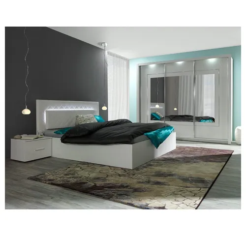 Lomadox Schlafzimmer-Set PALINURO-166, (Spar-Set, 4-tlg., Bett Nachttische Schwebetürenschrank), weiß Hochglanz, Liegefläche 160x200cm, inkl. LED-Beleuchtung