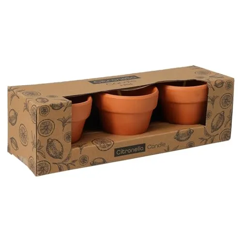 3x Citronella Kerzen im Terrakotta Topf 7 x 7 cm Brenndauer je 6 Stunden Duftkerze