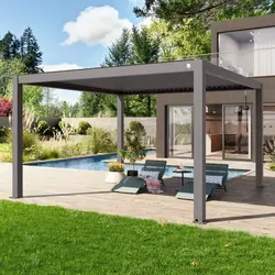PRIMEYARD 4x4m Pergola in Perlgrau mit Lamellendach von PRIMEYARD
