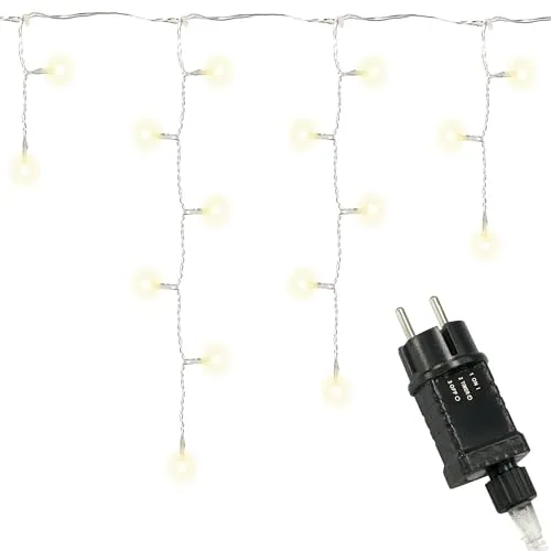 Nipach GmbH 400 LED warm weiß Eisregen Eiszapfen Lichterkette Trafo Timer transparentes Kabel Außen Weihnachtsdeko Partylichter Weihnachtsbeleuchtung Xmas