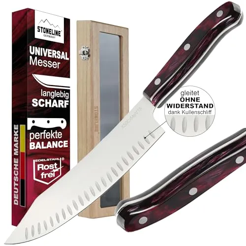 STONELINE Chefmesser 33 cm – Profi Kochmesser aus rostfreiem Edelstahl - Kochmesser in edler Holzbox, extrem scharf mit ergonomischem Griff für müheloses Schneiden von Fleisch, Fisch, Obst und Gemüse. Ideal für Hobby- und Profiköche.