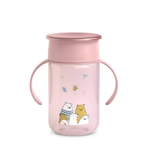 Suavinex, Trinklernbecher für Babys, 360° mit auslaufssicheren System, Magic Cup mit Griffen und Deckel, spülmaschinen- und mikrowellengeeignet, 340 ml, Trainingstasse