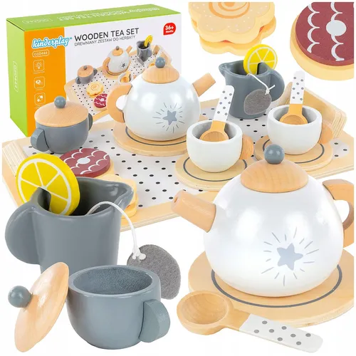 Holz Tee-Set für Kinder 17-teilig mit Zubehör - 17-teiliges Tee-Set aus hochwertigem Holz für fantasievolles Spielen. Ideal für Teepartys, fördert Feinmotorik und soziale Fähigkeiten. Mit sicherer Verarbeitung und pastellfarbenem Design ein stilvolles Geschenk für kleine Gastgeber!