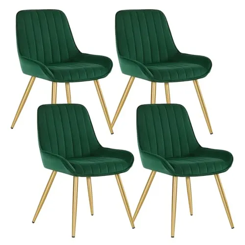 Lestarain Esszimmerstühle 4er Set, für Esszimmer Wohnzimmer Küche, Retro Küchenstühle gepolstert, Sitzfläche aus Samt, mit Metallbeine, bis 150 kg belastbar, Dunkelgrün