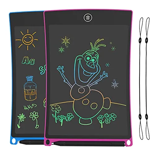 Pack Zaubertafel 8,5 Zoll, LCD Schreibtafel Spielzeug ab 3 4 5 6 + Jahre, Bunter Bildschirm Lernspielzeug für Kinder Weihnachten Geburtstag Geschenke (Blau+Rosa) 2
