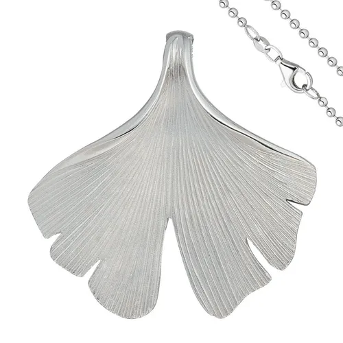 JOBO Anhänger Ginko Ginkgo 925 Sterling Silber matt mit Kette 45 cm