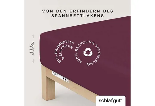 Schlafgut Spannbetttuch Pure, Lila, 200x220 cm - Bettlaken in Lila, aus 95% Baumwolle, temperaturregulierend und bügelfrei, ideal für Allergiker, maschinenwaschbar bis 60°C, sorgt für perfekten Sitz und hohen Schlafkomfort.