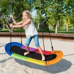Goplus Höheverstellbare Schaukel für Kinder und Erwachsene – Belastbar bis 150 kg - Hochwertige Schaukel aus atmungsaktivem Oxford-Gewebe, die für 1-3 Kinder geeignet ist. Mit robusten Seilen, höhenverstellbar von 100 bis 160 cm, ideal für Garten, Hof oder Terrasse.