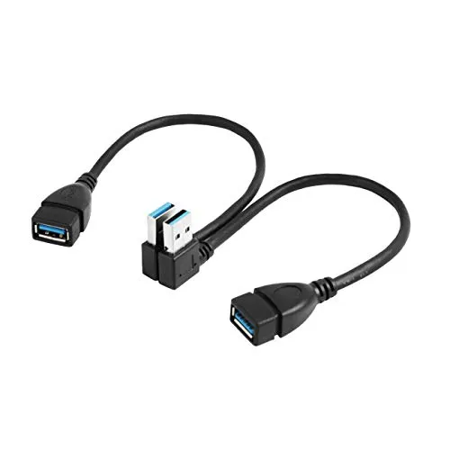USB 3.0 Verlängerungskabel, 20 cm, links und rechtwinklig, 90 Grad-Adapter, Typ A Stecker auf Buchse, High-Speed-Verbindung, 2 Stück