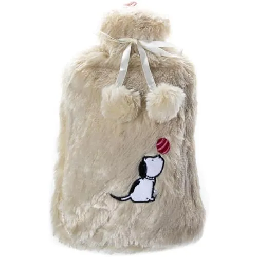 Biggdesign Wärmflasche mit Waschbarem Weichem Plüschbezug – 2L Bettflasche, Kuschelige Heißwasserflasche zur Schmerzlinderung bei Rücken-, Bauch- & Muskelschmerzen (Beige (Dogs))