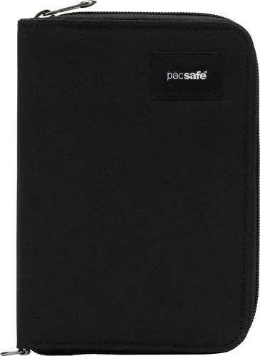 Pacsafe RFIDsafe Compact Travel Organizer Jet Black - Kofferwaagen: Schützen Sie Ihre Finanzen und Unterlagen mit dieser RFID-sicheren Geldbörse, ideal für unterwegs und schützt vor Auslese-Betrug.