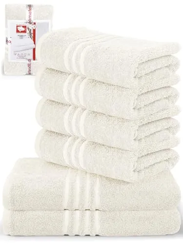 DecoHomeTextil Handtuch-Set 4 Handtücher 50 x 100 cm, 2 Badetücher 70 x 140 cm in Champagner Creme aus 100% Baumwolle, hochwertig, kuschelweich und saugstark