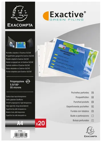 Exacompta 5x 20er perforierter Prospekthüllen PP glatt 55µ A4 Kristall 5734E