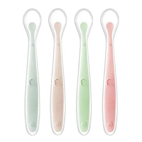 Tomedeks Babylöffel aus Silikon weich gebogen Baby Fütterlöffel Breilöffel Weich-Ab 1 Monate-Baby Löffel Set Bunt (4 Stück)