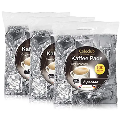 3x Cafeclub Espresso Kaffeepads Megabeutel je 100 stk. dunkle Röstung einzeln verpackt