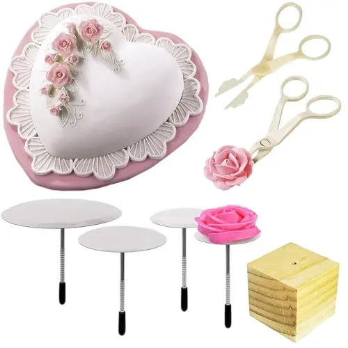 Dolaso 7 Stück Icing Blumennagel Set, Fondant Deko Kuchen Dekorieren Nägel Kuchen Blumennagel Icing Nagel Set Kunststoffscheren, zum Verzieren von Cupcakes und Torten
