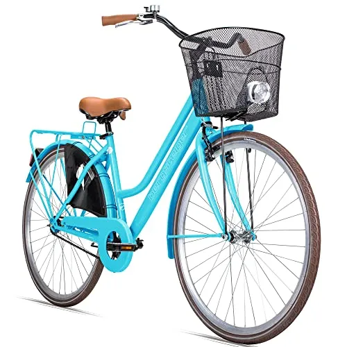 Bergsteiger Cityrad Amsterdam - 26 Zoll Damenfahrrad mit Korb - Damenfahrrad für Alltagseinsätze, ausgestattet mit einem stabilen Korb und komfortablem Citysattel für entspanntes Fahren.
