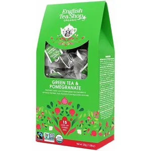 EnglishTeaShop Tee Grüner Tee Granatapfel, BIO, fairtrade, 15 Pyramidenbeutel, 30 g