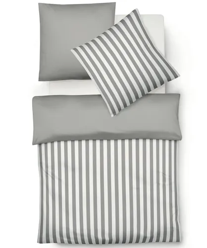 fleuresse Edelflanell Wendebettwäsche Lech Streifen Mandel - Bettwäsche-Set aus 100% Baumwolle, warmes Edelflanell, ideal für den Winter, mit praktischem Reißverschluss und waschbar bis 60°C.