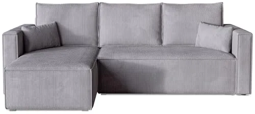BROMARKT Ecksofa mit Schlaffunktion Sofa mit Bettkasten Eckcouch für Wohnzimmer Cordstoff Couch Wohnlandschaft Schlafsofa 230x145x74 cm L Form Dreisitzer TOP L Hellgrau