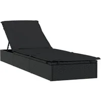 vidaXL Sonnenliege mit Auflage Schwarz 201x55x62 cm - Liegen für entspannte Stunden am Pool oder Balkon, witterungsbeständiges PE-Rattan und verstellbare Sitzfläche für optimalen Komfort.