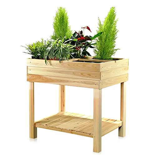 Melko Hochbeet aus Holz – Pflanzkasten für Indoor, Balkon, Terrasse und Garten, Frühbeet mit 4 Fächer, mit Ablage, ideal zum Anpflanzen, 80 x 60 x 80 cm