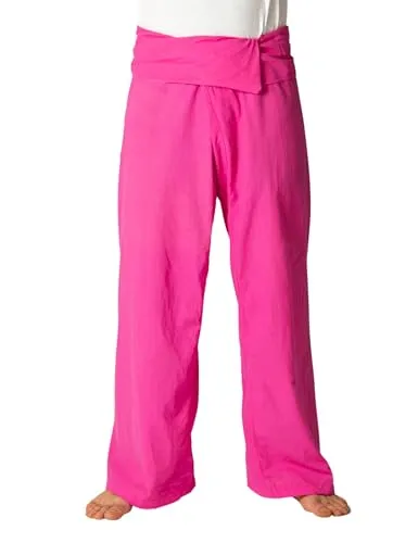 Panasiam Thai Fisherman Hose Rosa XL - Wanderhose aus 100% Baumwolle, super bequem und ideal für Yoga oder Home Office. Praktische Wickeltechnik passt von S bis XL. Fair produziert für positive Mode.