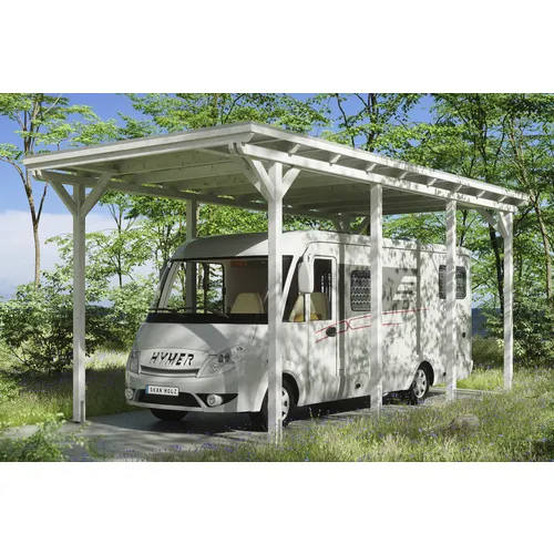 Skan Holz Carport Emsland 404 cm x 846 cm - Weiß - Robuster Einzelcarport aus lasiertem Leimholz mit optimaler Stabilität und hoher Schneelast-Tragfähigkeit. Ideal für den ganzjährigen Schutz Ihres Fahrzeugs.