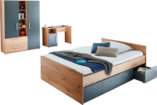 Jugendzimmer 4er-Set Alessio, mehrfarbig - 4-teiliges Jugendzimmer-Set in trendigem Anthrazit und Artisan-Oak-Nachbildung, ideal für moderne Räume. Hochwertige Materialien und haptische Dekoroberfläche sorgen für Langlebigkeit.