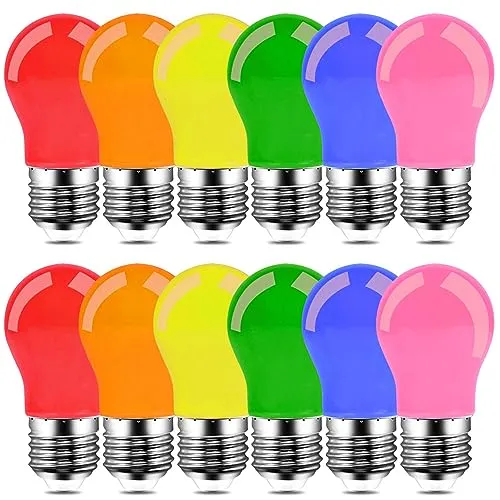 GVOREE 12er Pack Farbig Leuchtmittel E27 2W LED Beleuchtung Glühbirne,Gemischte Farben Rosa,Orange,Rot,Gelb,Blau,Grün für Party,Lichterkette,Deko Weihnachten