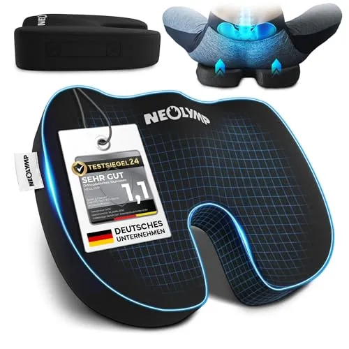 NEOLYMP Orthopädisches Sitzkissen – Ergonomisches Memory Foam Kissen mit Steißbein-Aussparung